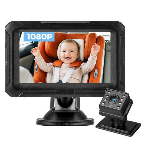 Baby Car Mirror Camera - 4.3in 1080P HD - Infrared Night Vision, 150 Degree Wide Angle, 360 Rotation