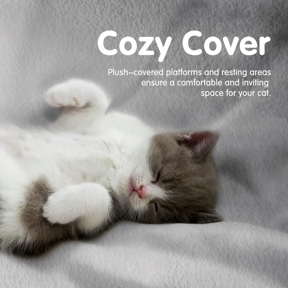 Cat Tree Tower 142cm - Light Grey - 3 Levels, Hammock, Condo, 4 Sisal Scratching Posts, Dangling Ball