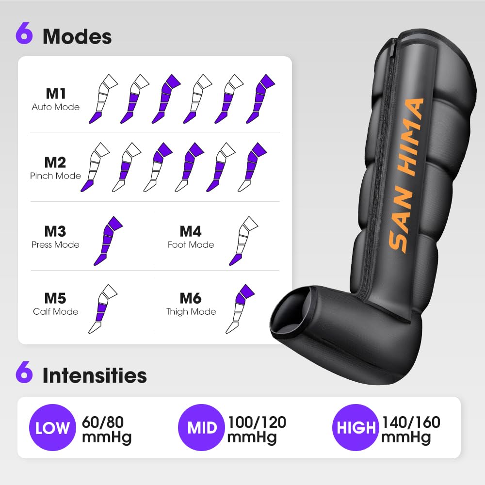 Air Compression Leg Recovery Boots - Large and Standard - 5 Air Chambers, 6 Massage Modes, 6 Intensity Levels, Memory Se