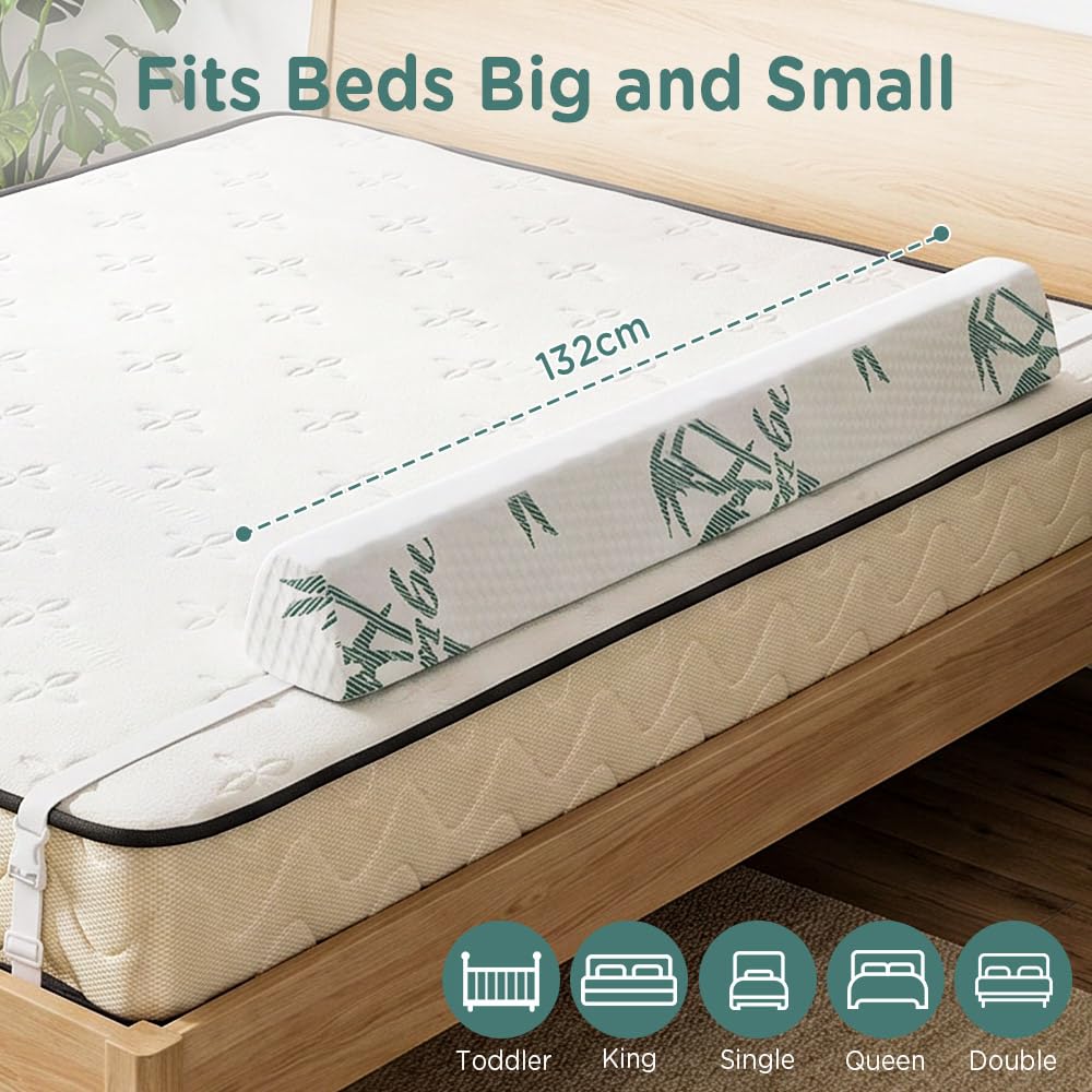 Toddler Bed Bumpers 2-Pack with Adjustable Straps - Memory Foam, Zip-Off Washable Cover