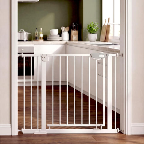 Auto-Close Baby Safety Gate - White 85-94cm - Pressure Fit No Drilling, Triple Lock, Two-Way Swing