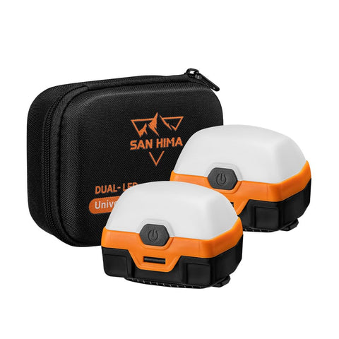 Rechargeable LED Camping Lights 2 Pack - Amber and White - IP66, 100 Hour Run Time, Magnetic Base, SOS Strobe, USB-C