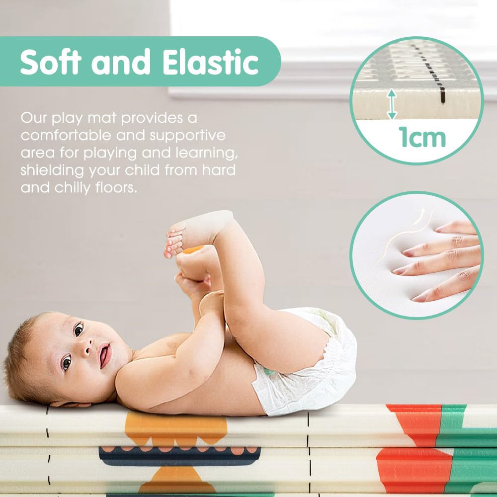 Foldable Baby Play Mat 200 x 180cm - Fish - 1cm XPE Foam, Reversible, Travel Bag Included