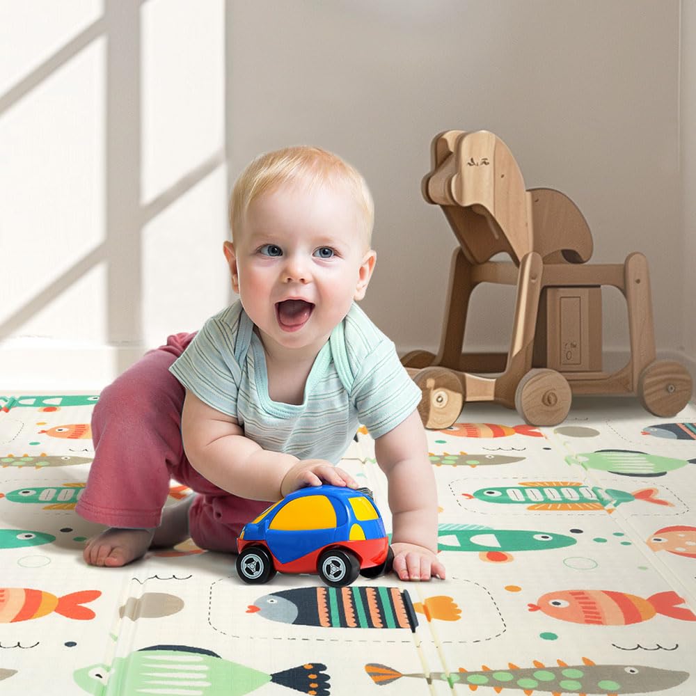 Foldable Baby Play Mat 200 x 180cm - Fish - 1cm XPE Foam, Reversible, Travel Bag Included
