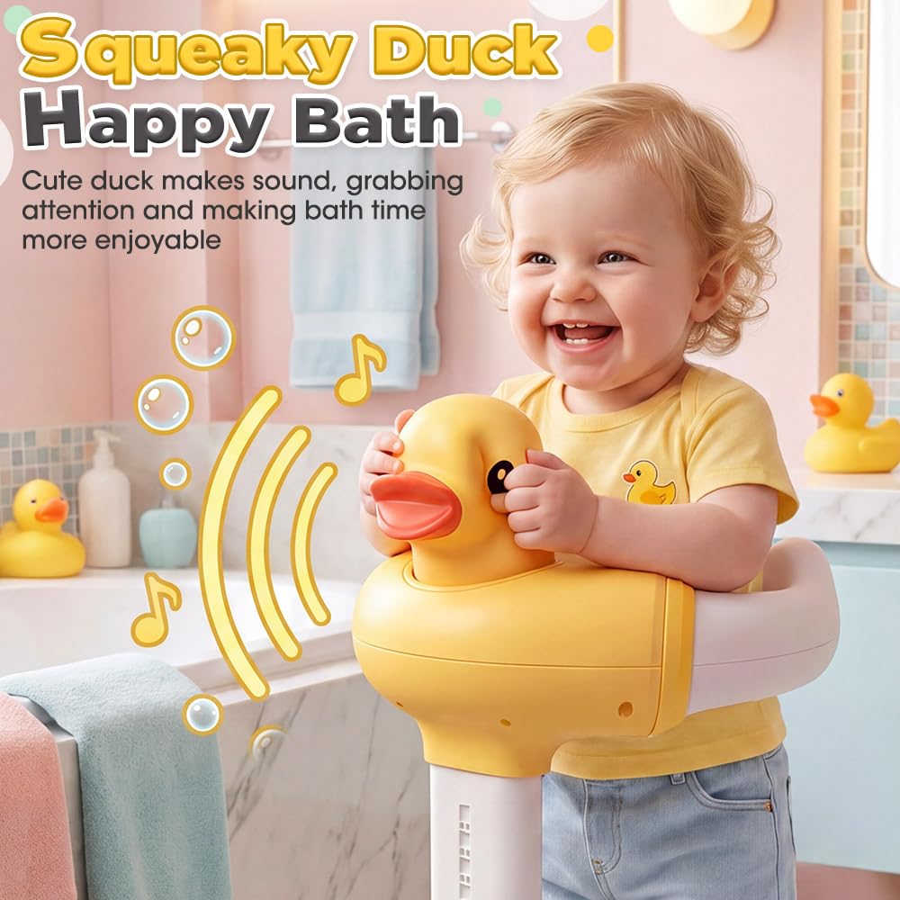 Baby Bath Shower Stand - Green - 9 Height Levels, Anti-Slip Base, Anti-Pinch Silicone