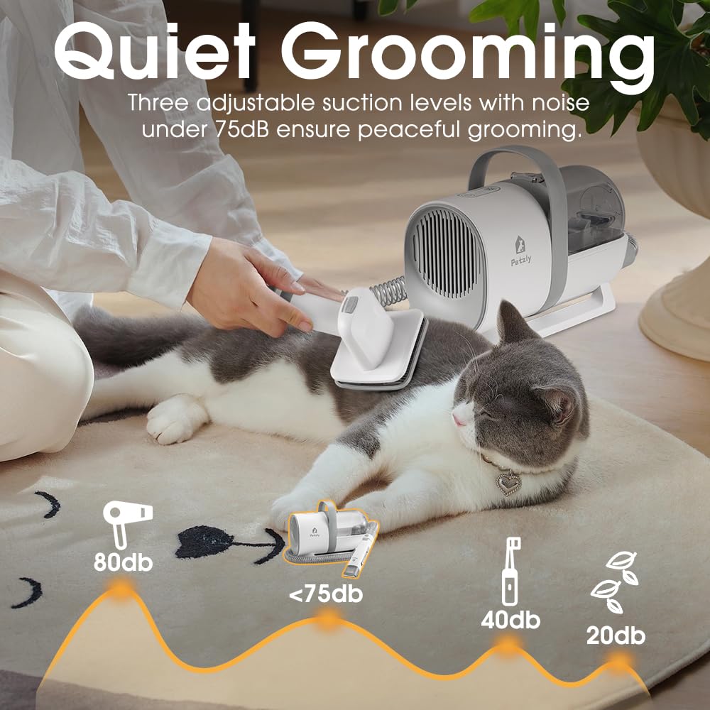 Dog Grooming Vacuum Kit 7 in 1 - White - 1.5L Dust Cup, 3 Suction Modes, 10kPa, Titanium Blades, Storage Tray