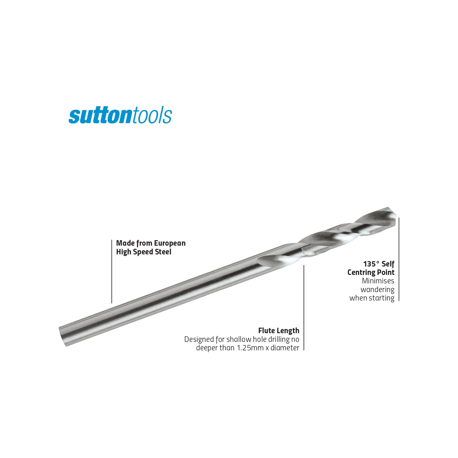 Sutton Tools 1/8" Single Ended Panel Drill Bit, M2 HSS, 2 Pack, 19mm Drilling Depth