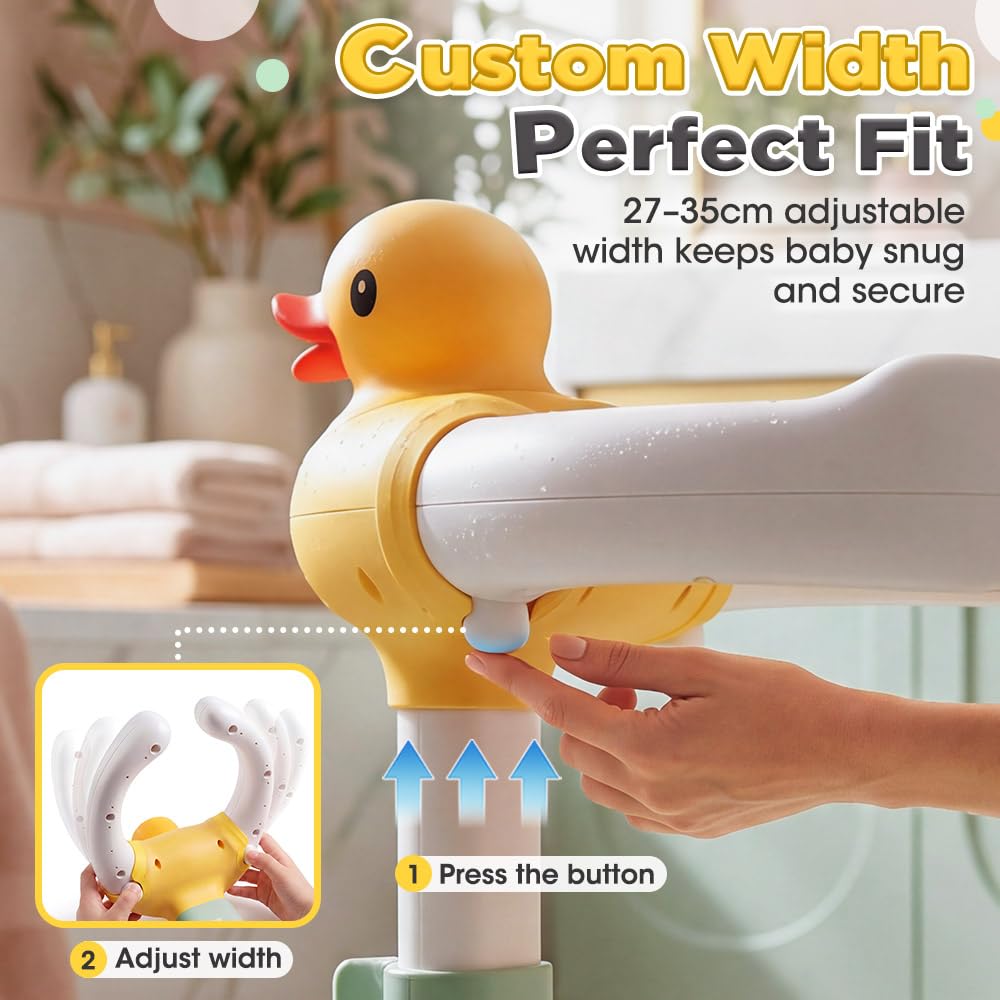 Baby Bath Shower Stand - Green - 9 Height Levels, Anti-Slip Base, Anti-Pinch Silicone