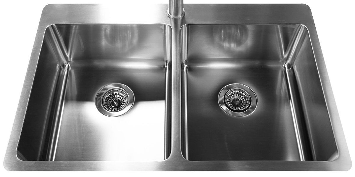 Oliveri Sonetto double bowl topmount sink - brushed 304 stainless steel - Softtone soundproofing - SN1064