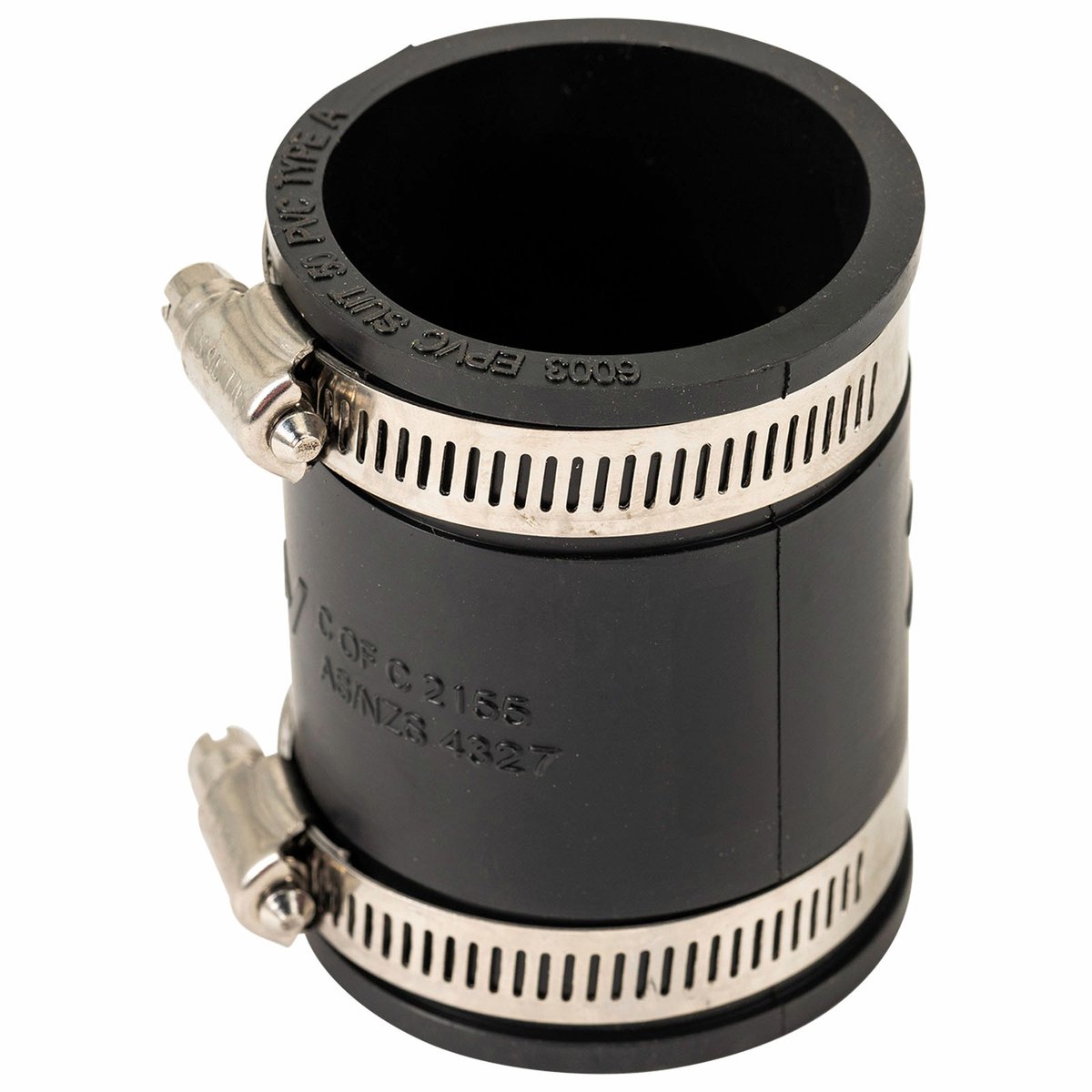 Deks 50mm PVC to PVC Rubber Joiner - EPDM & Stainless Steel, Underground Rated, Black
