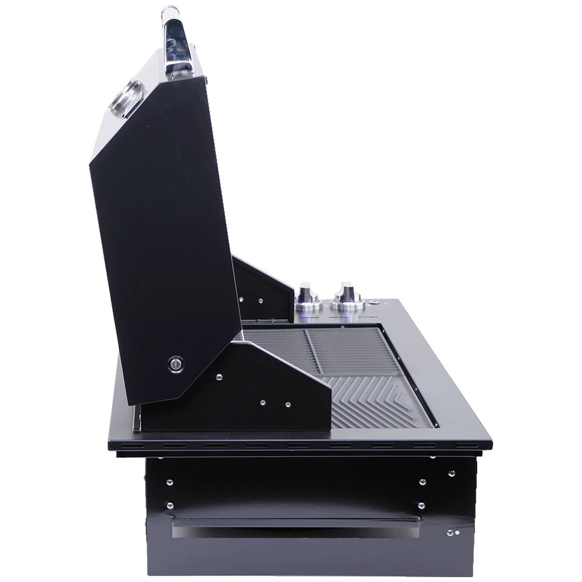 Smart Four Burner Drop-In LPG BBQ - Black, 304 Stainless Steel, Cast Iron Plates, LED Knobs - 4000DGSLBLK