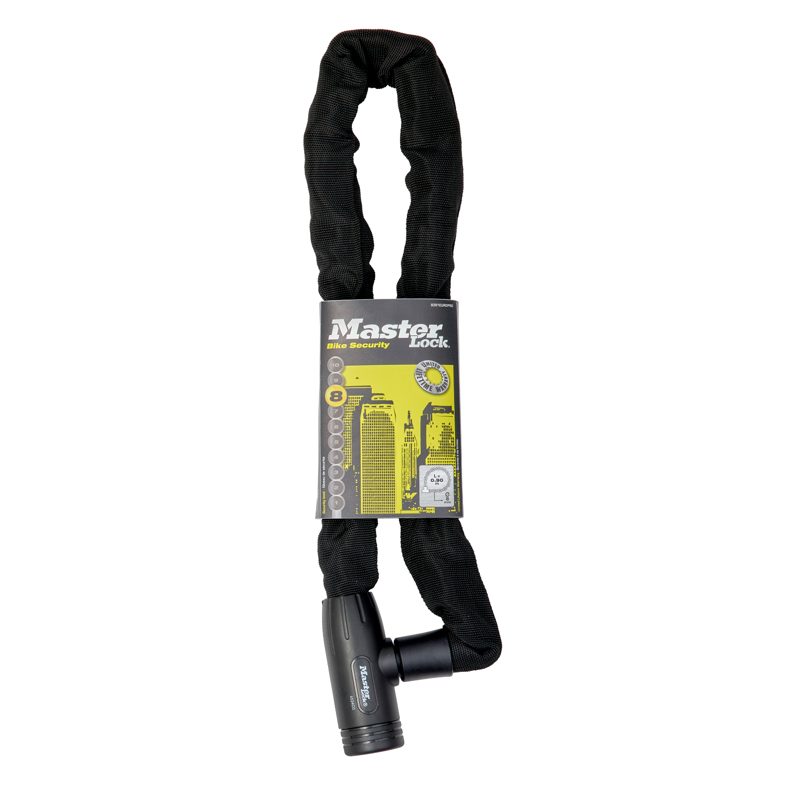 Master Lock 8mm x 0.9m Covered Chain With Integrated Key Lock, Steel, Nylon Covered