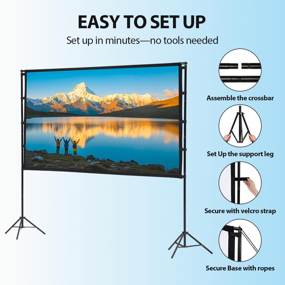 Outdoor Projector Screen with Stand 100 Inch - 235 x 198cm - 16:9, 1080P, 25mm Steel Frame, Carry Bag Included