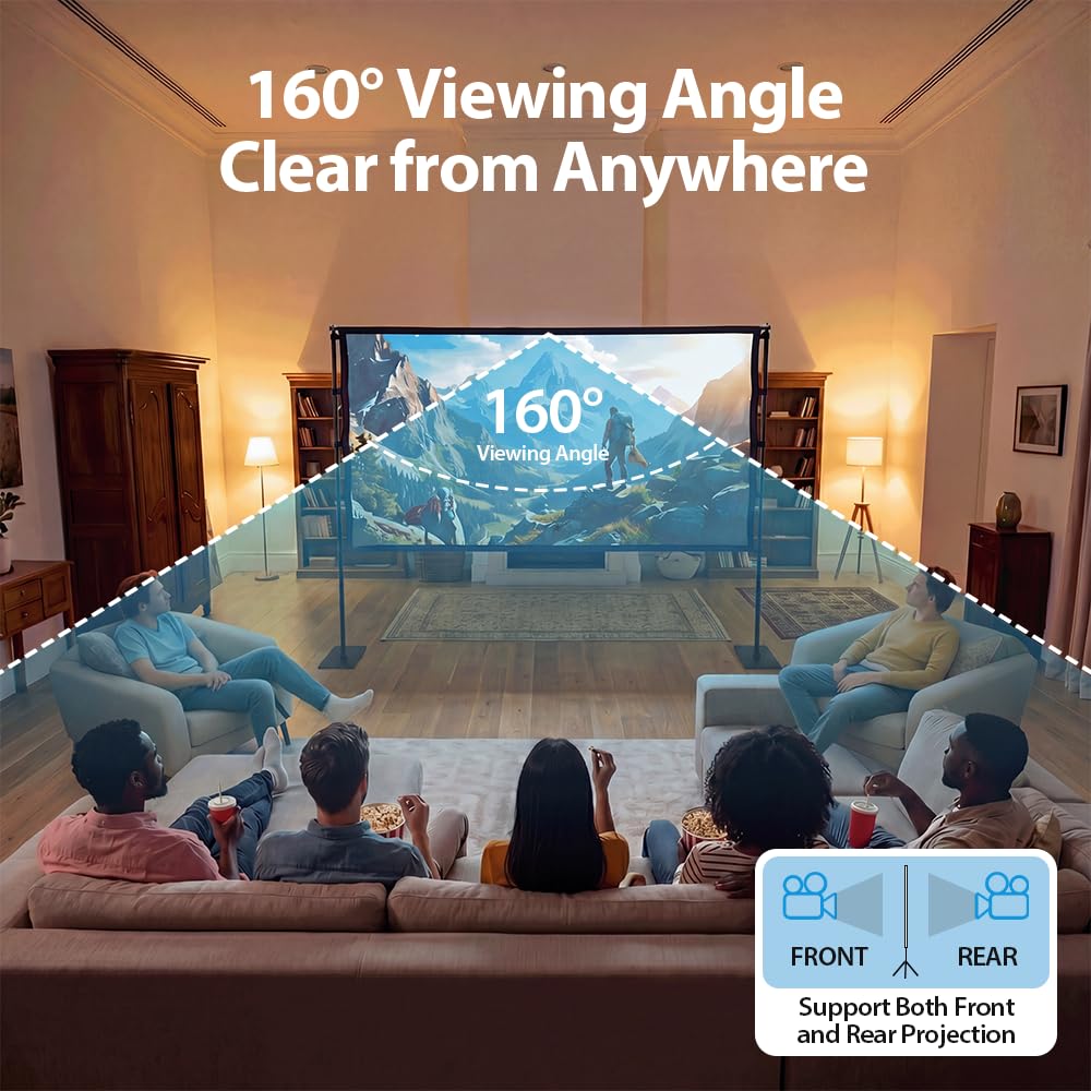 Projector Screen with Stand 100 Inch - 235 x 195cm - 16:9, 1080P, Polyester Fabric, 25mm Steel Frame, Carry Bag
