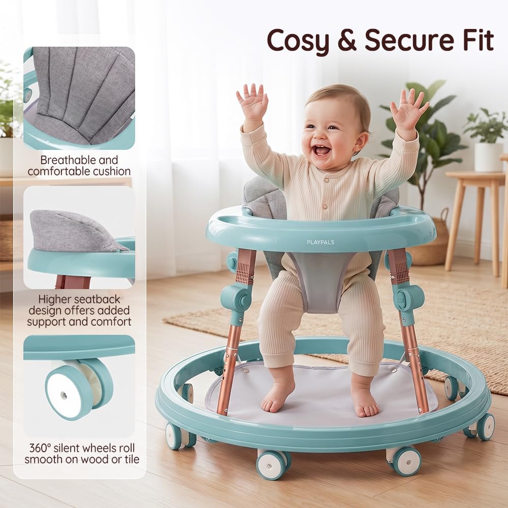 3-in-1 Baby Walker and Activity Table - Mint - 4 Height Positions, Folding Frame, 6-18 Months