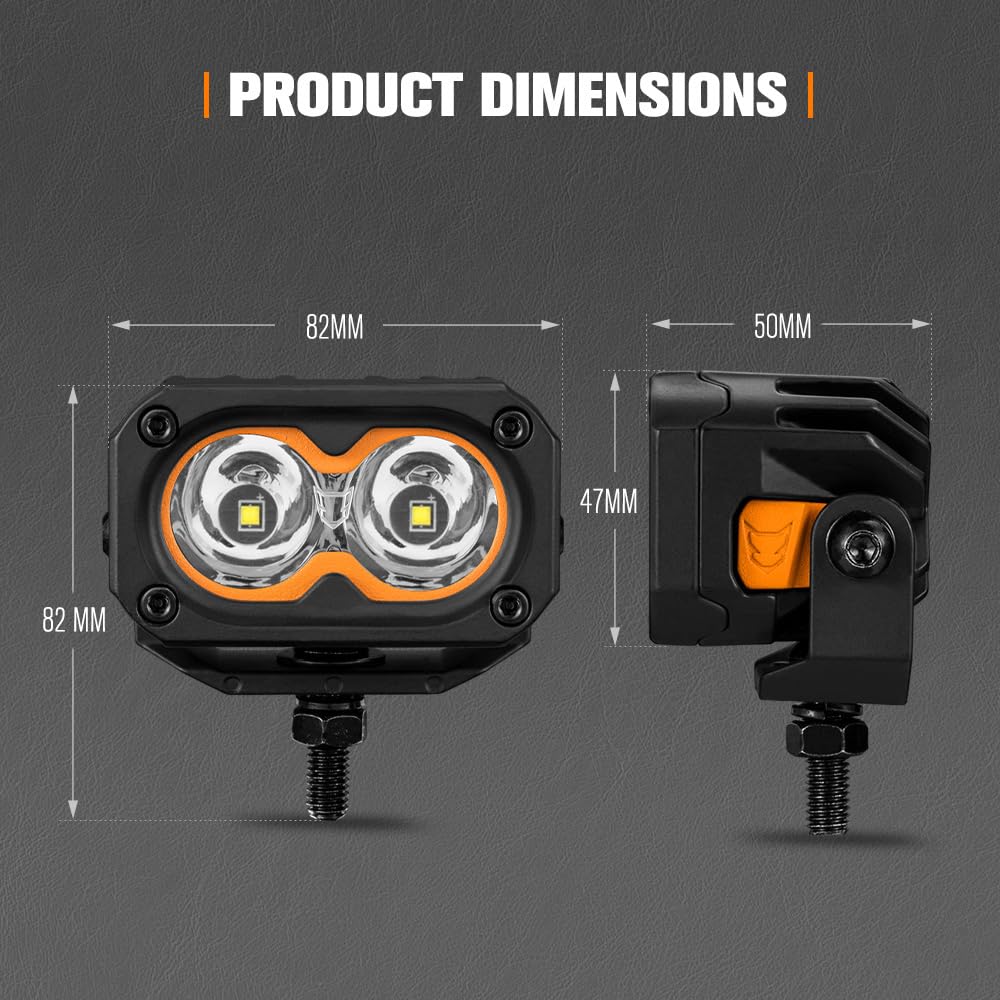 LED Pod Lights 3 Inch 2 Pack - Rectangle - 4052 Lumens, Spot and Flood Lens Covers, IP68, Die Cast Aluminium, 5000K