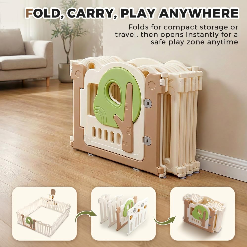 Baby Playpen 18 Panels - 205 x 185cm - Foldable HDPE, Activity Game Panel, EN71 Certified