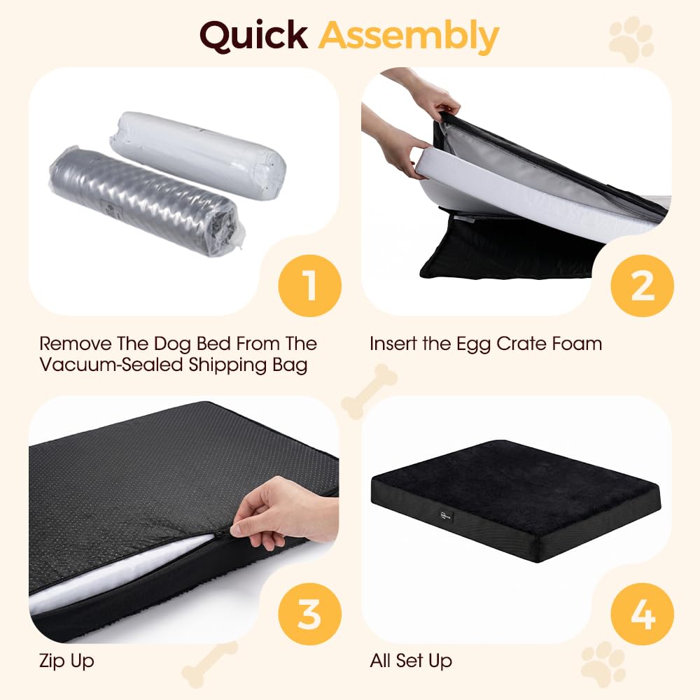 Orthopedic Dog Bed with Waterproof Lining - Black, Medium 71 x 58 x 8cm - Memory Foam, Coral Fleece, Washable Cover