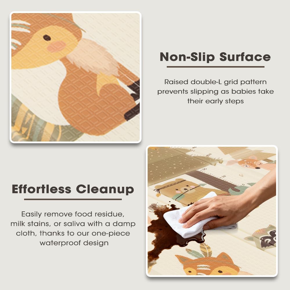 Foldable Baby Play Mat 200 x 180cm - Forest - Upgraded 2cm XPE Foam, Waterproof, Reversible
