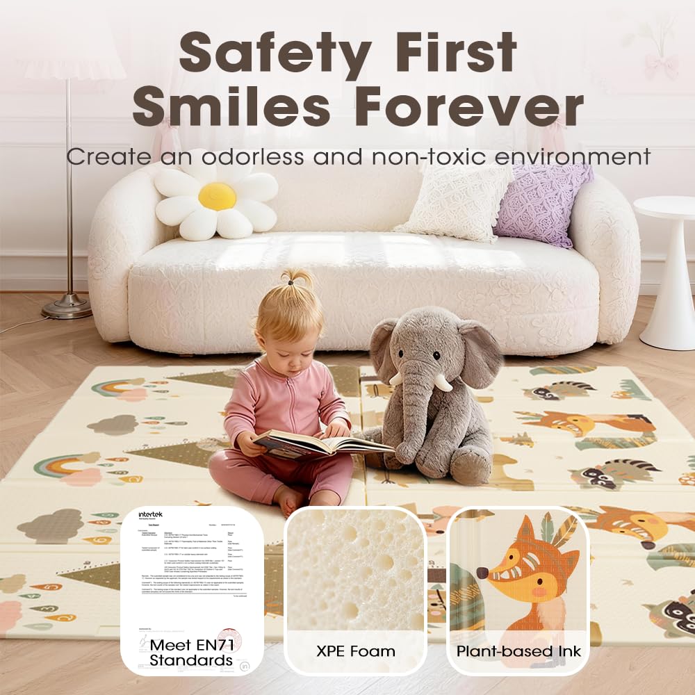 Foldable Baby Play Mat 200 x 180cm - Forest - Upgraded 2cm XPE Foam, Waterproof, Reversible