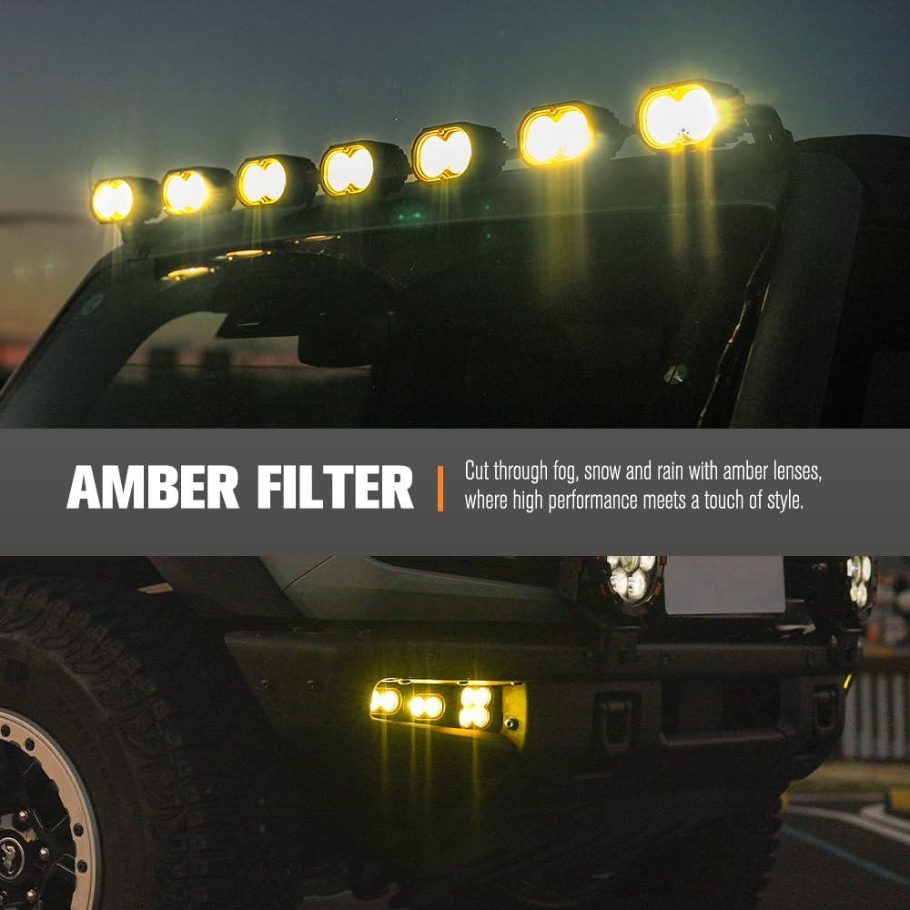 LED Pod Lights 3 Inch 2 Pack - Rectangle - 4052 Lumens, Spot and Flood Lens Covers, IP68, Die Cast Aluminium, 5000K