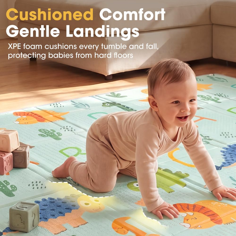 Baby Play Mat with Fold-Up Sides - Dinosaur Land - 24 Ball Pit Balls, XPE Foam, Carry Bag