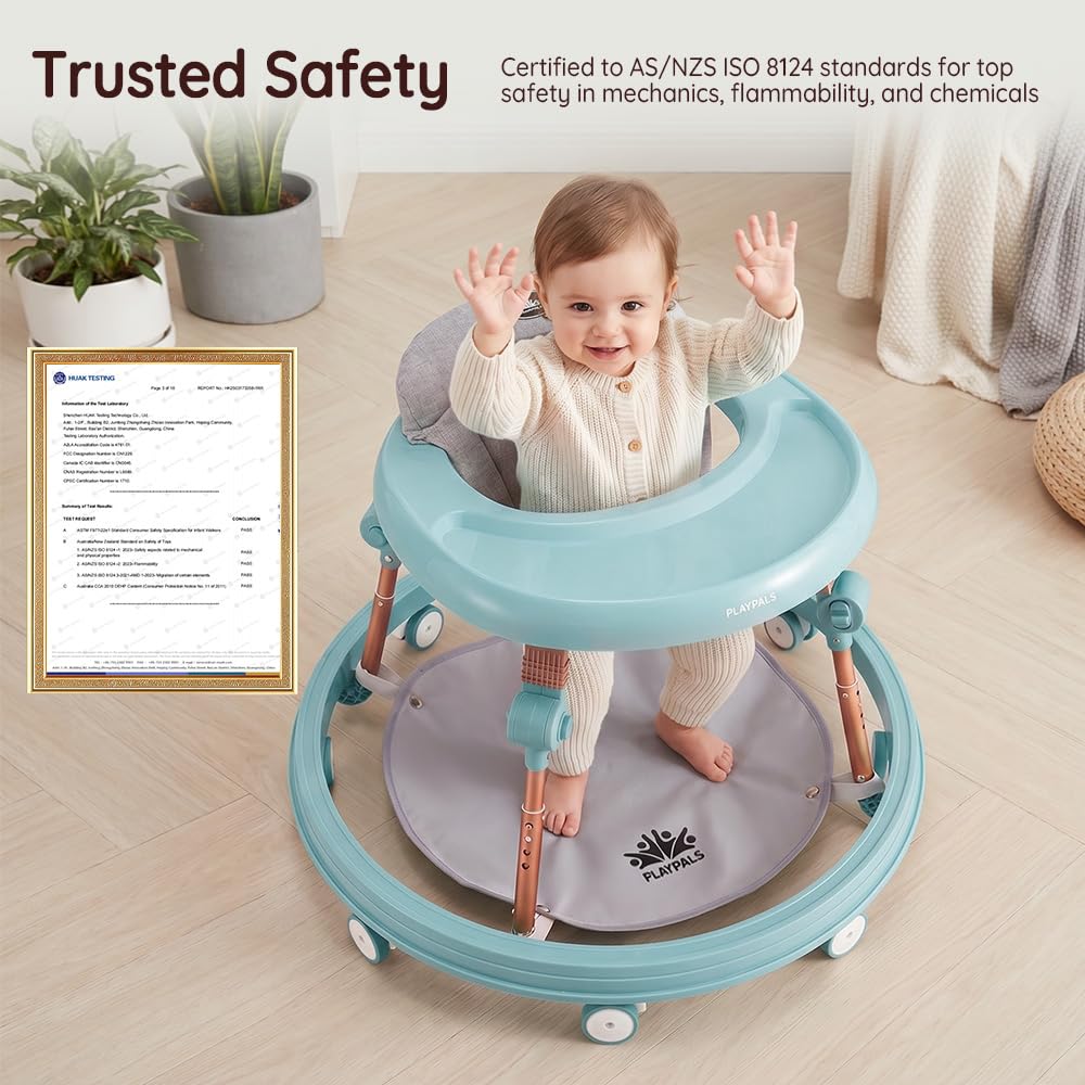 3-in-1 Baby Walker and Activity Table - Mint - 4 Height Positions, Folding Frame, 6-18 Months