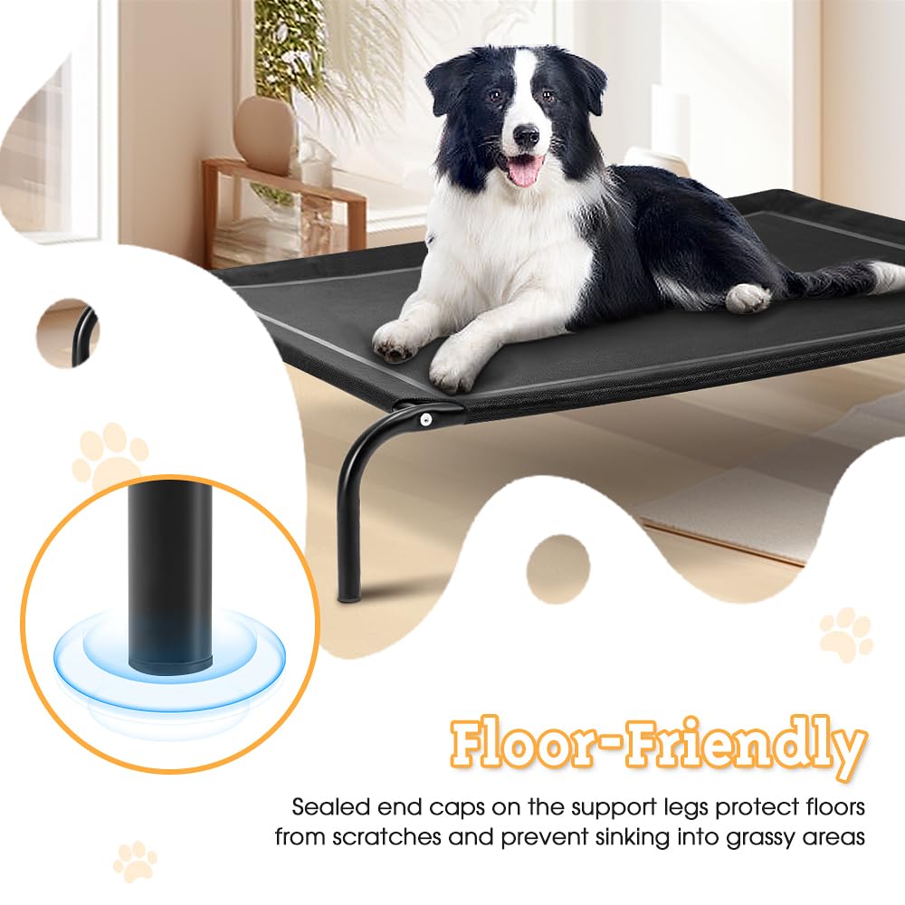 Cooling Elevated Dog Bed - Black, Medium 87 x 65 x 20cm - Breathable Textilene Mesh, Steel Frame, Holds 60kg