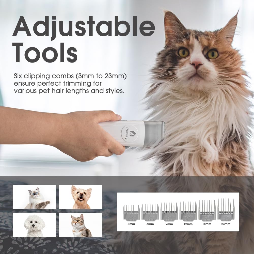 Dog Grooming Vacuum Kit 7 in 1 - White - 1.5L Dust Cup, 3 Suction Modes, 10kPa, Titanium Blades, Storage Tray