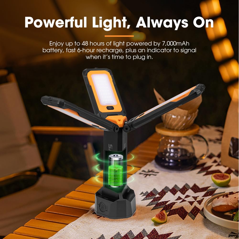 Telescopic Camping Light with Tripod - 1500 Lumens - Extends 98.5 to 220cm, 3 Adjustable Panels, IPX4, USB-C Rechargeabl