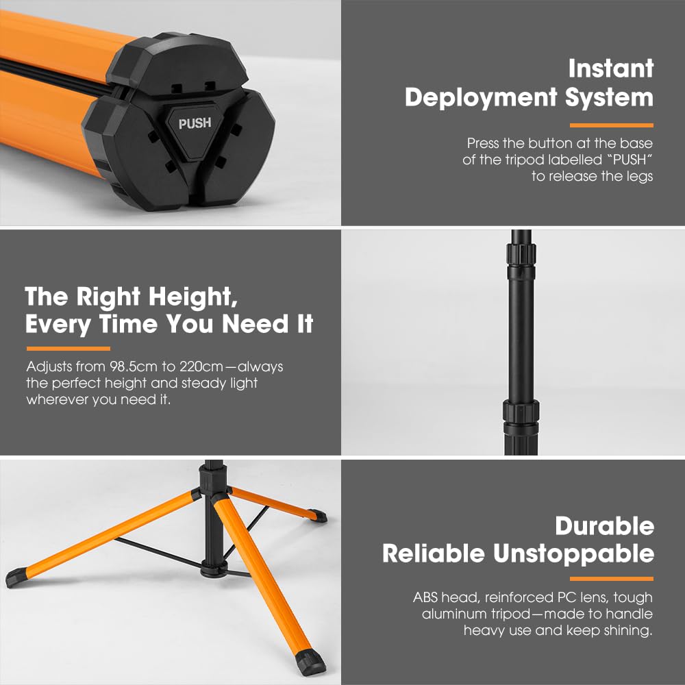 Telescopic Camping Light with Tripod - 1500 Lumens - Extends 98.5 to 220cm, 3 Adjustable Panels, IPX4, USB-C Rechargeabl