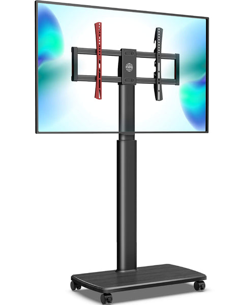 Tall Mobile TV Stand with Wood Base for 32-65 Inch TVs - Black - Swivel Mount, Height Adjustable, on Wheels