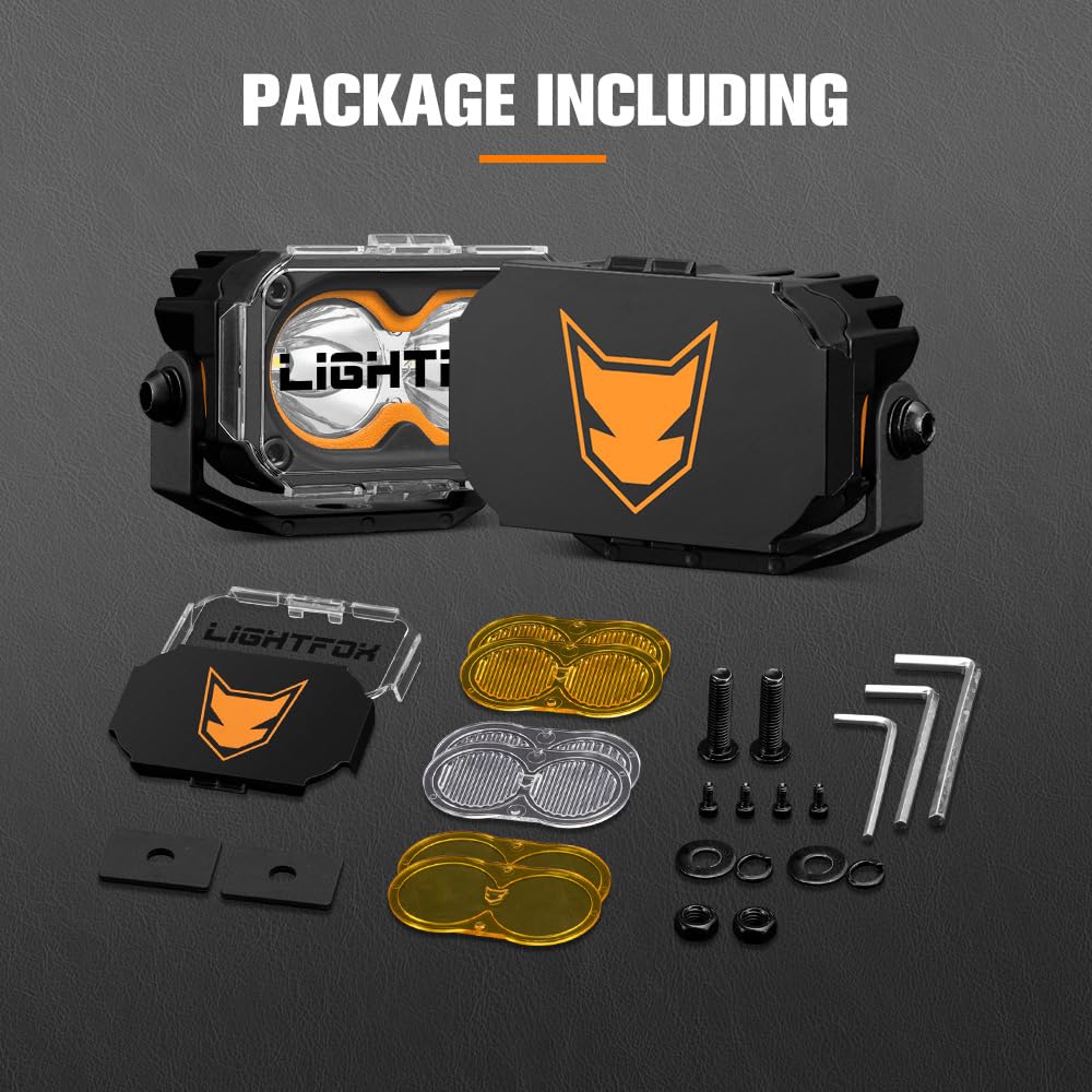 LED Pod Lights 3 Inch 2 Pack - Rectangle - 4052 Lumens, Spot and Flood Lens Covers, IP68, Die Cast Aluminium, 5000K