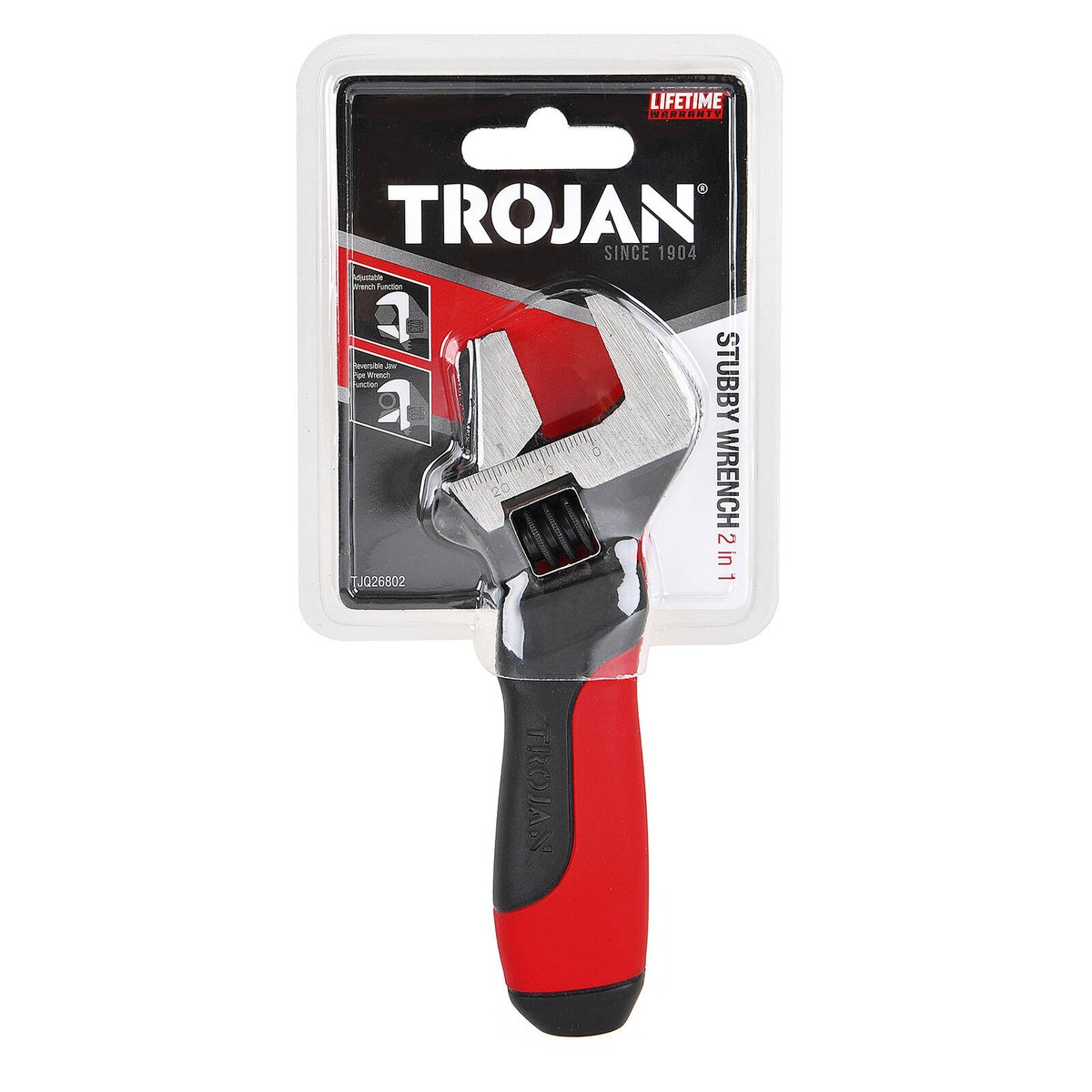 Trojan 2 in 1 Stubby Wrench - Adjustable & Pipe Wrench - 150mm x 50mm x 200mm - Durable Chrome Vanadium Steel - Ergonomic Anti-Slip Handle - SuperSaverAU - view 3