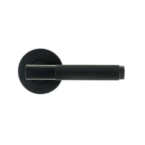 Ikonic Knurled Passage Lever Set Matte Black, Zinc Construction, for Hallway & Living Area Doors