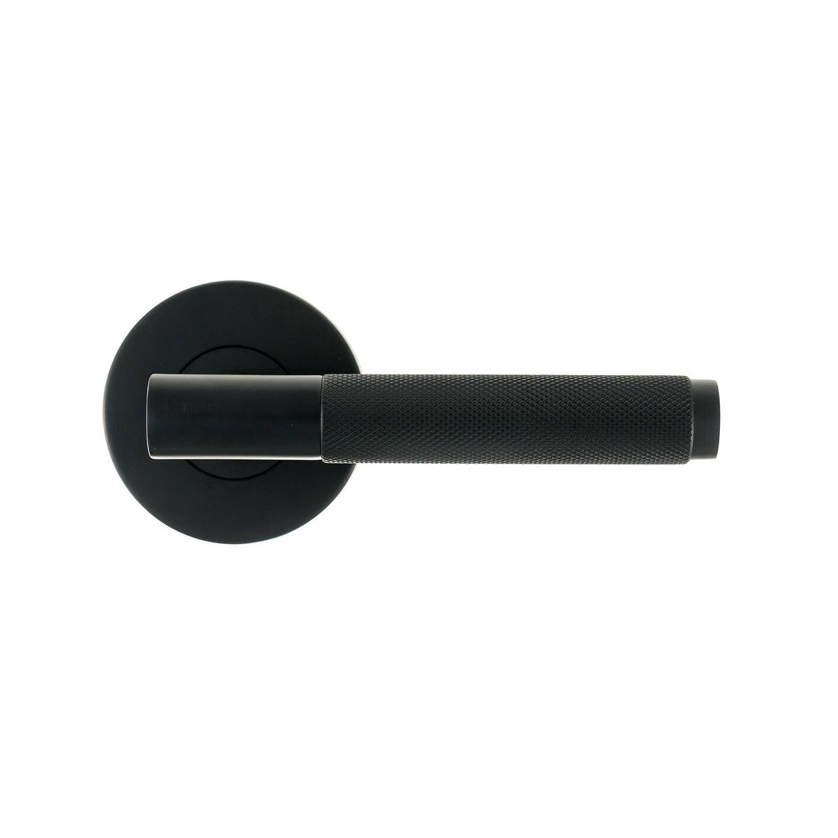 Ikonic Knurled Passage Lever Set Matte Black, Zinc Construction, for Hallway & Living Area Doors