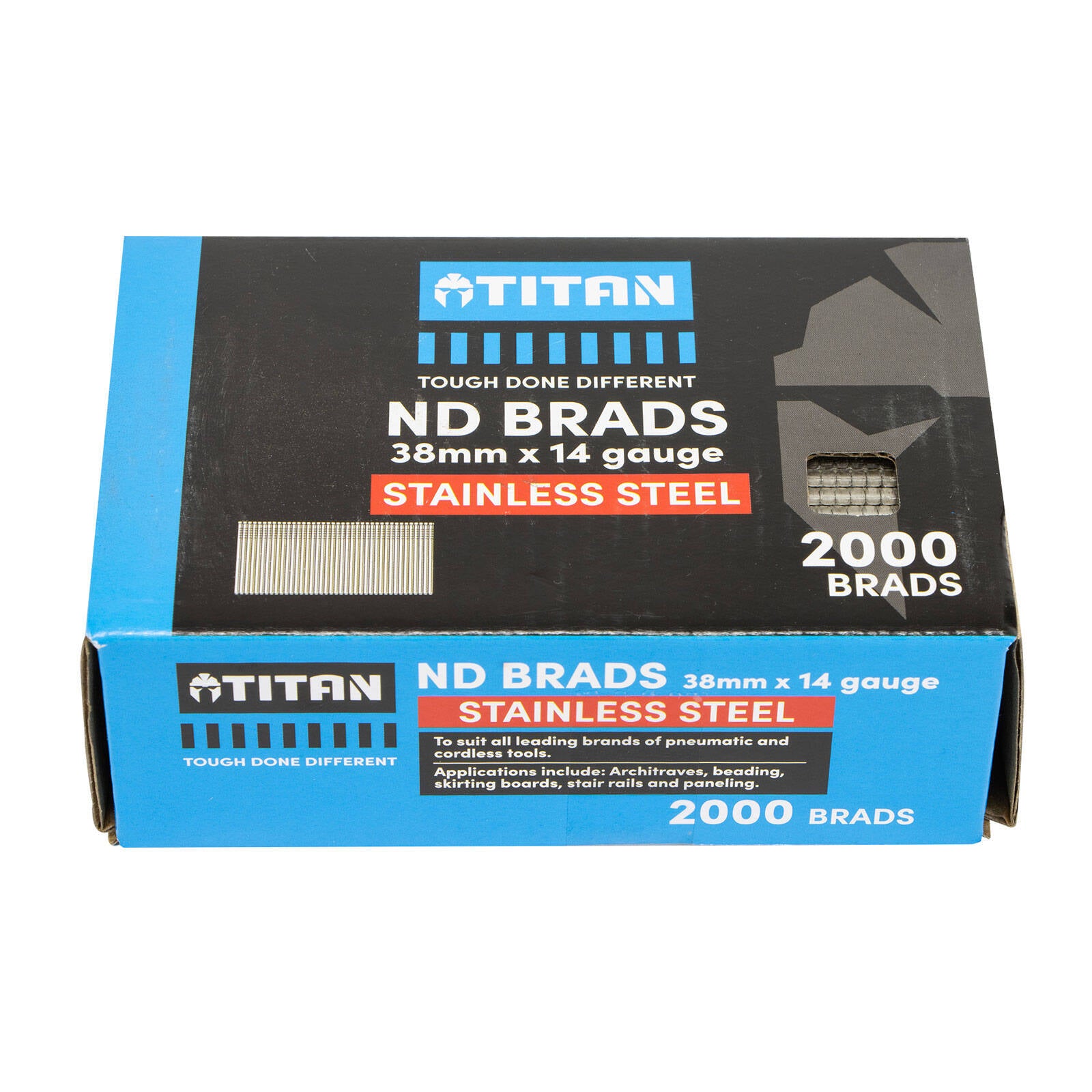 Titan 38 x 2mm 14G Stainless Steel Straight Collated ND Brad Nails 2000 Pack