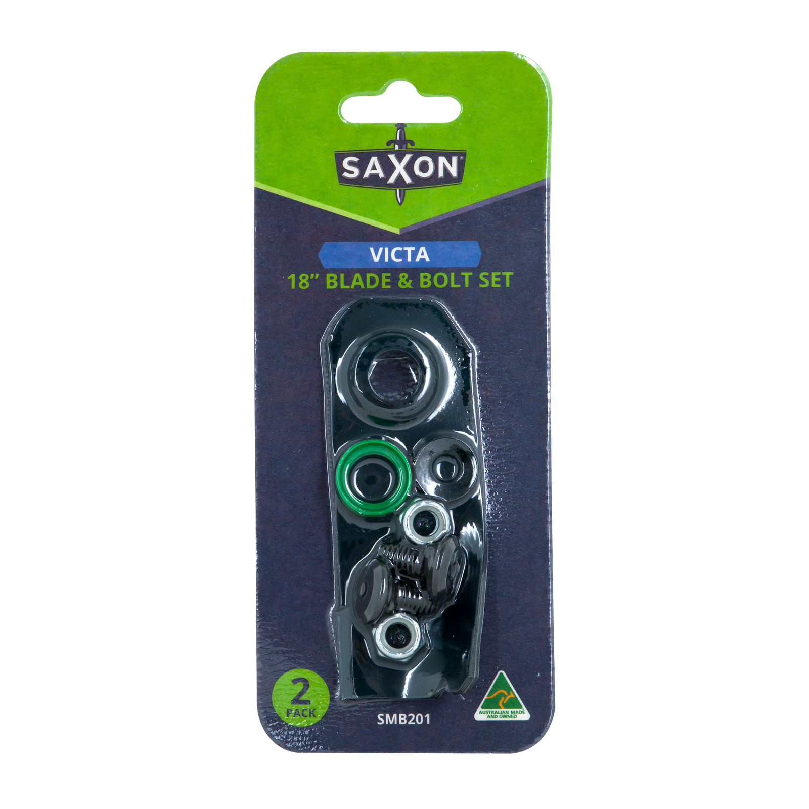 Saxon 18" Mower Blade & Bolt Set 14mm Hole Suits Victa Swing Mulch & Catch - 2 Pack
