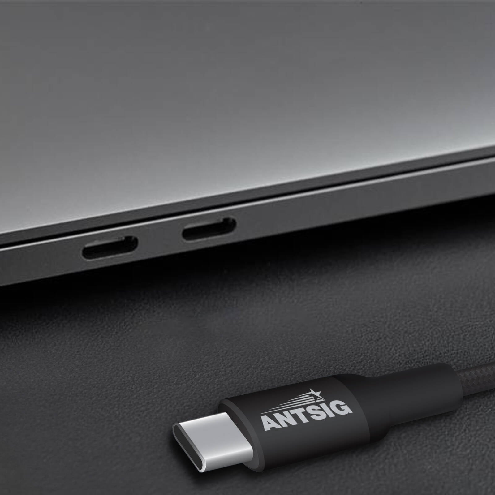 Antsig 1m 100W USB-C to USB-C Cable AP100WCC1 - Black Nylon Braided