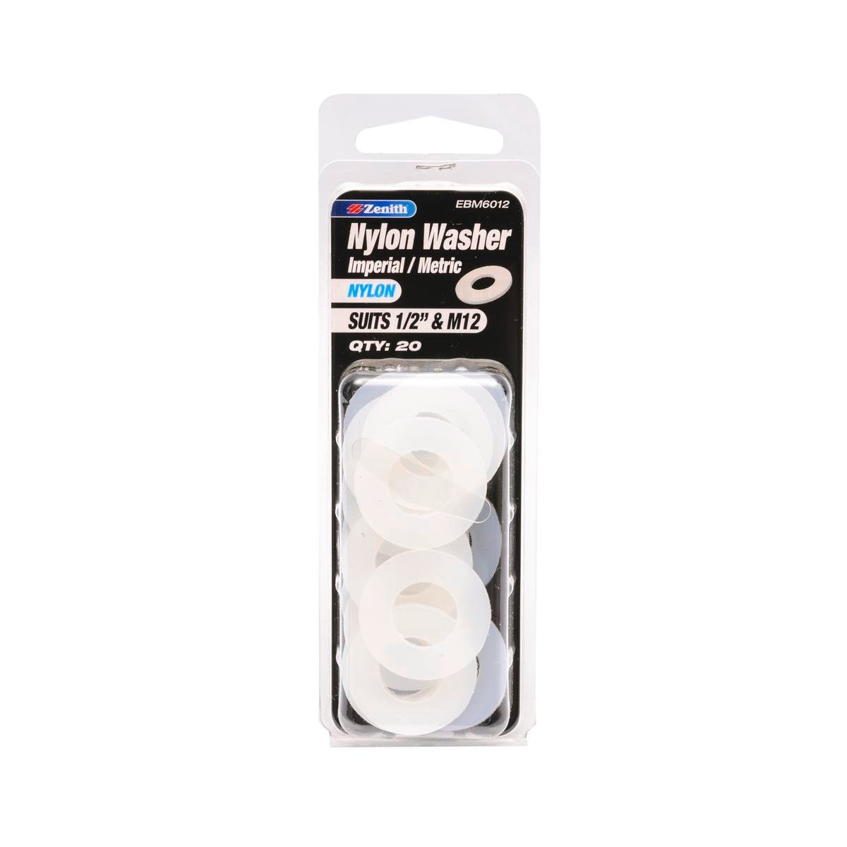 Zenith 1/2" and M12 White Nylon Washer - 20 Pack