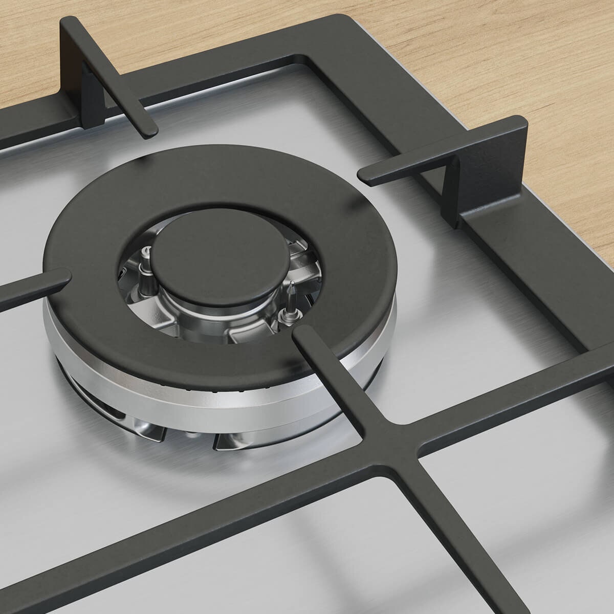 Bosch 60cm Series 6 Natural Gas Cooktop - FlameSelect, Wok Burner, Stainless Steel - PCH6A5I90A