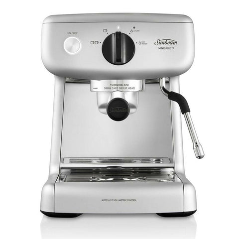 Sunbeam Mini Barista Espresso Coffee Machine - 15 Bar, 58mm Group Head, Steam Wand, Silver - EM4300S
