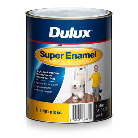 Dulux Super Enamel High Gloss Oil Based Paint 1L Black, Interior & Exterior, UV Resistant