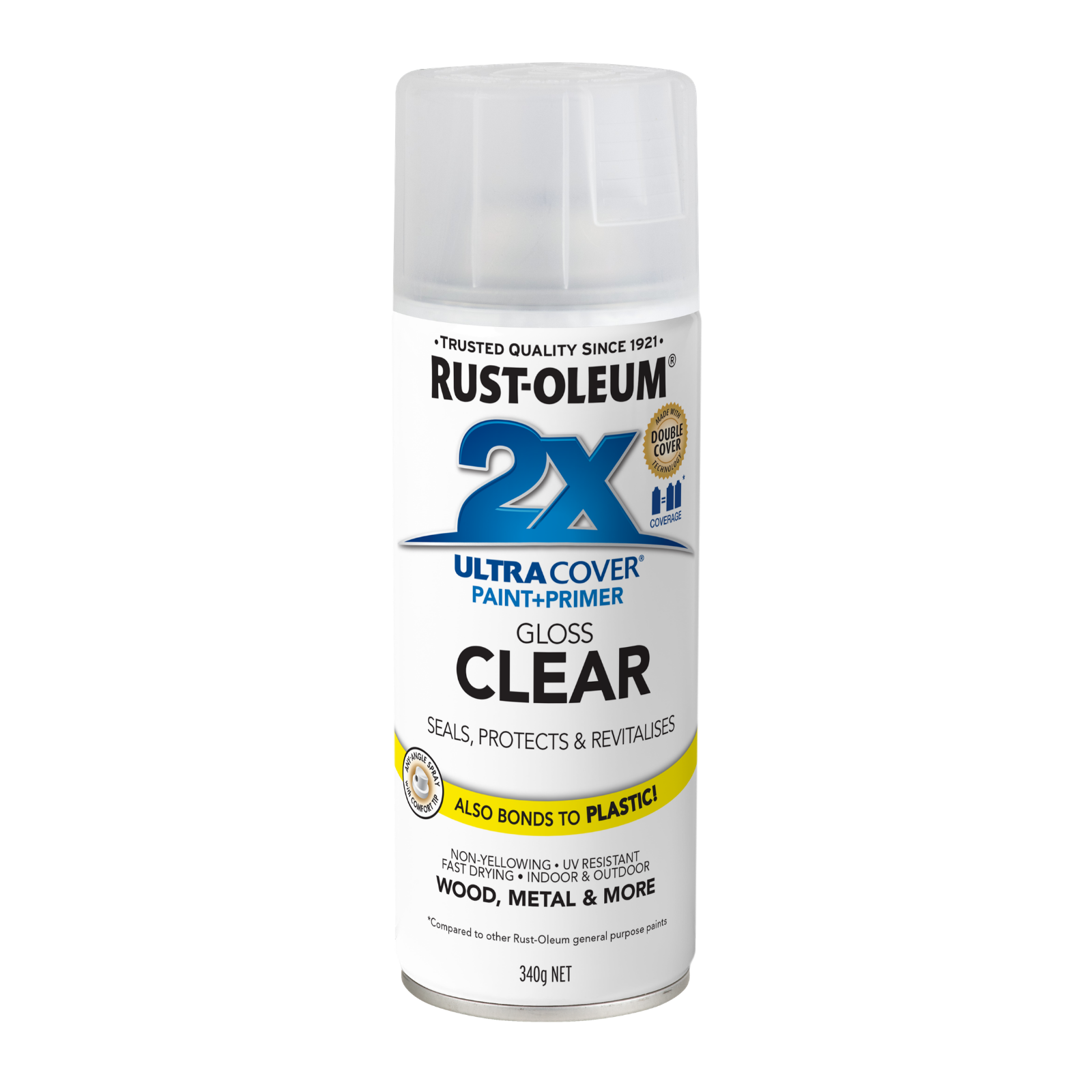 Rust-Oleum 2X Ultra Cover Gloss Clear Spray Paint 340g - Indoor & Outdoor Clear Sealant Coat