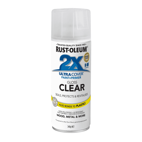Rust-Oleum 2X Ultra Cover Gloss Clear Spray Paint 340g - Indoor & Outdoor Clear Sealant Coat