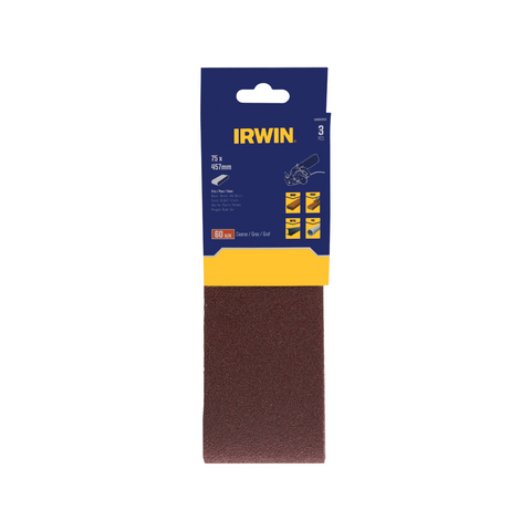 Irwin 75 x 457mm 60 Grit Sanding Belt 3 Pack for Wood & Metal
