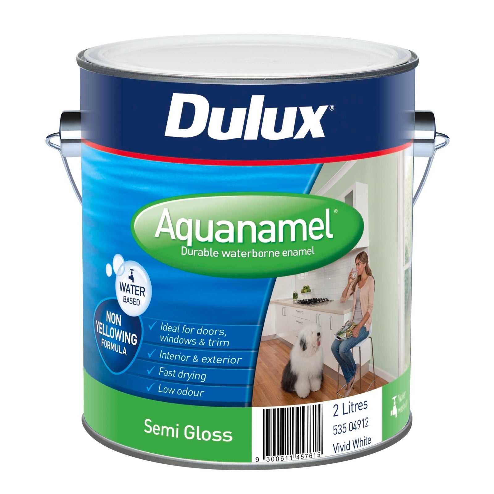 Dulux Aquanamel Semi Gloss Enamel Paint 2L White Water-Based Acrylic
