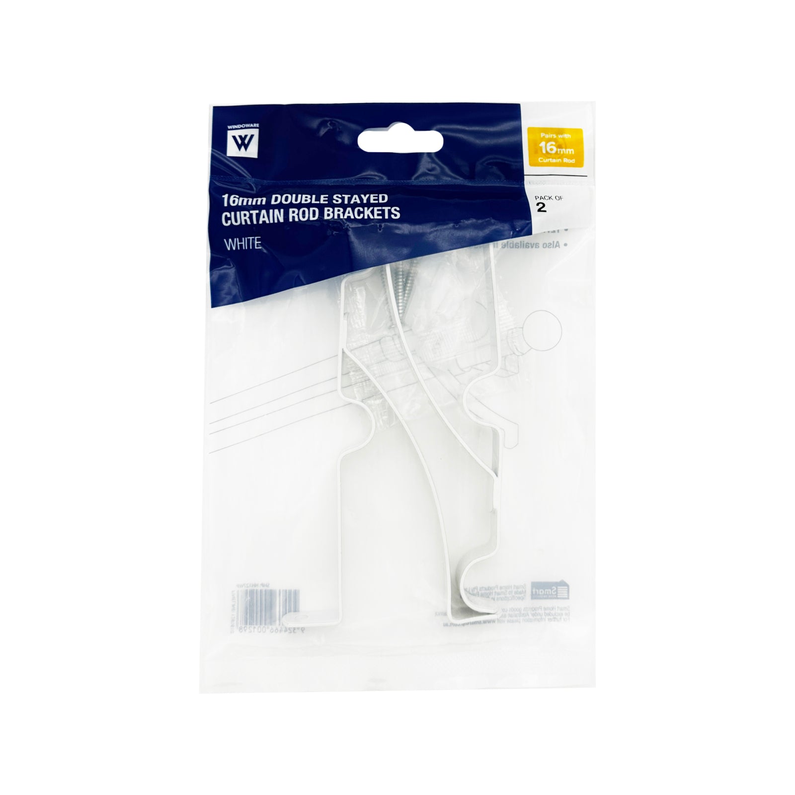 Windoware 127mm Double Stayed Curtain Rod Bracket - 2 Pack