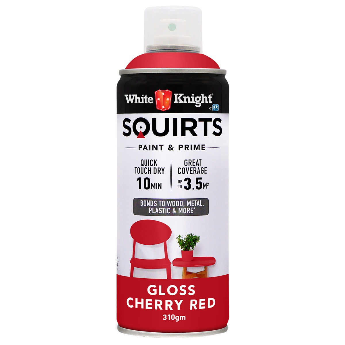 White Knight Squirts Cherry Red Gloss Spray Paint 310g Durable Finish - SuperSaverAU - view 1