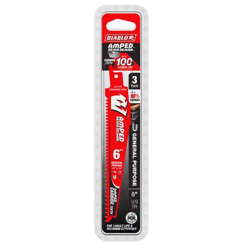 Diablo 6" 6/9TPI AMPED Demo Demon Carbide Reciprocating Saw Blade General Purpose 3 Pack